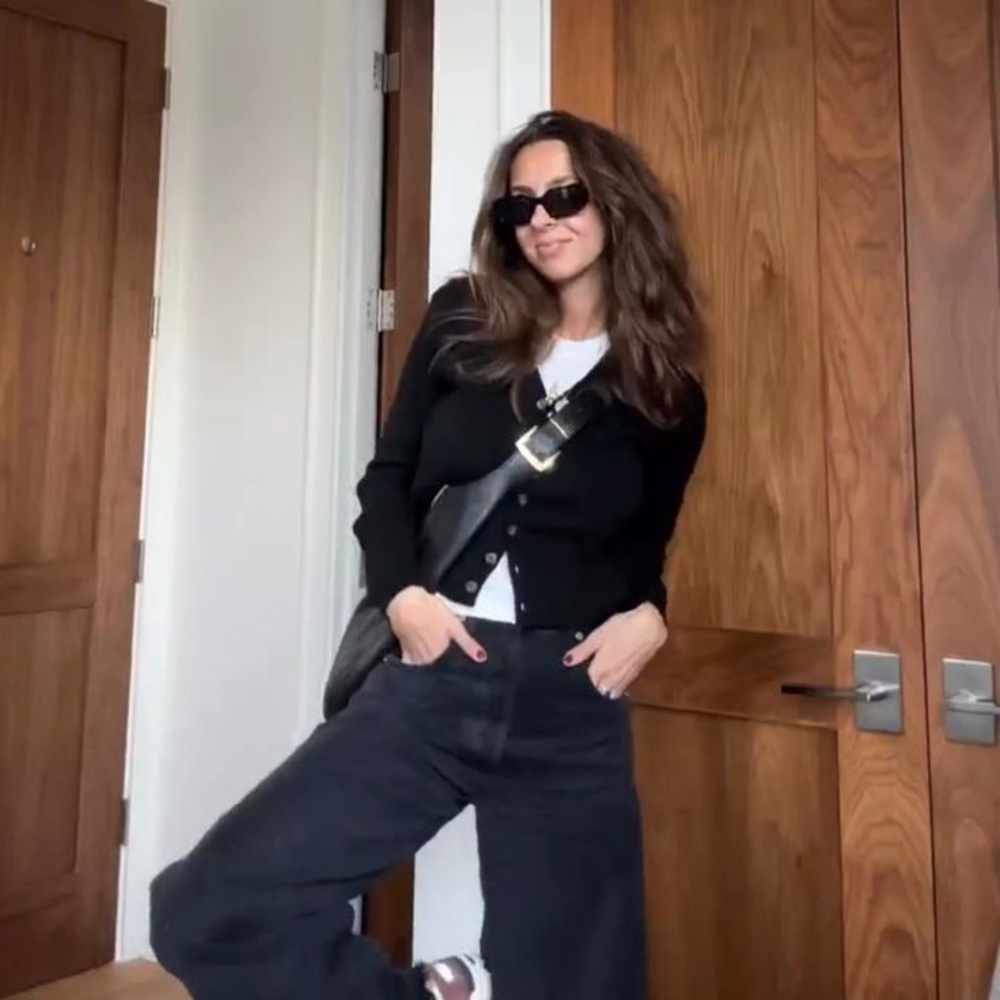 SO Ribbed Button Up Cropped Long Sleeve Black Cardigan‎ Size Large